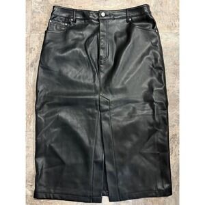 7 For All Mankind Midi Skirt Faux Leather Black Front Slit Size Large NWT